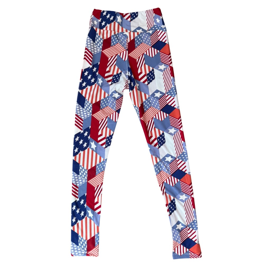 LuLaRoe Tween Leggings Patriotic American Flag Stars &‎ Stripes Print